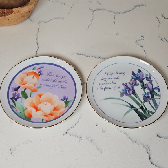 Other - VTG Collectible Decorative Plates Set Mother Love Floral Sentiments Gold Rim